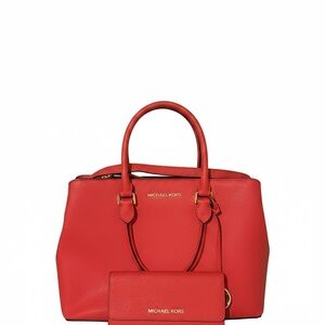 Michael Kors Vibrant Red Satchel and Wallet Set